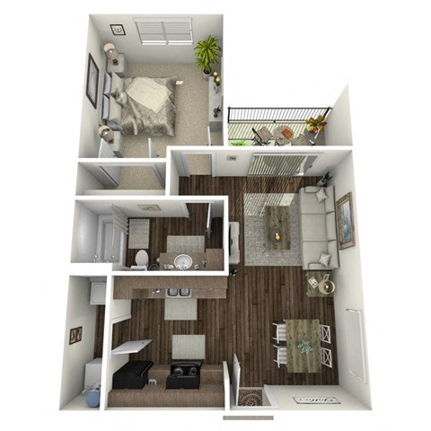 Floor plan for 1 bed, 1 bath, 609 sqft